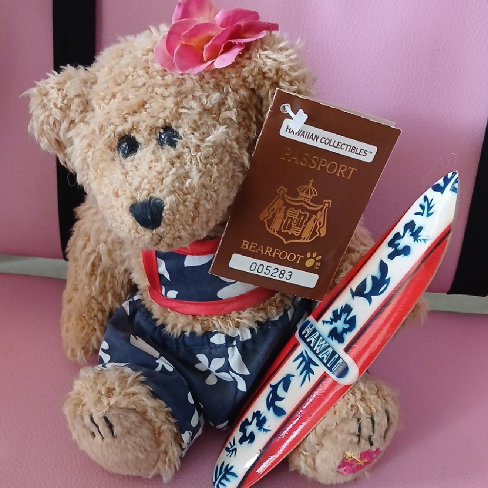 Hawaiian Stuffed Animal - Tan with Pink Flower